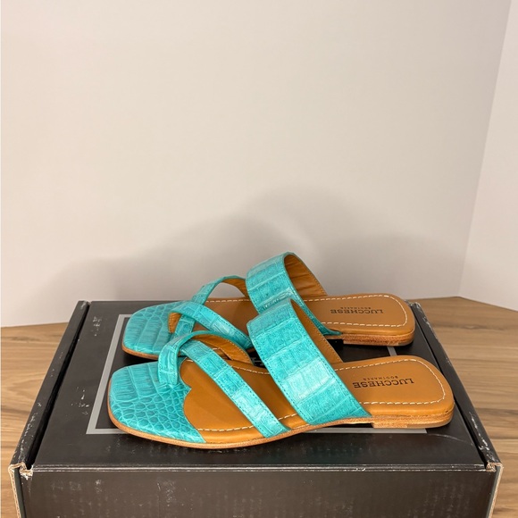 Lucchese Turquoise Caiman Criss Cross Sandal - Picture 4 of 6